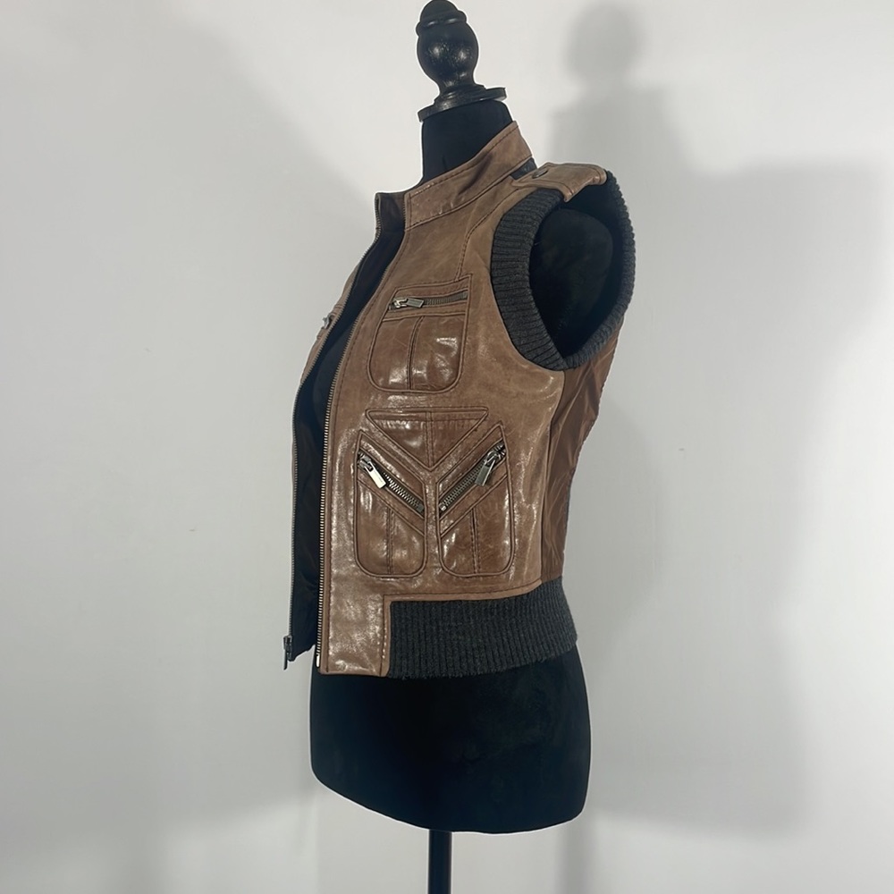 BCBG Maxazria, Brown, Leather, Biker Jacket, Vest, Size XSmall - Picture 3 of 14